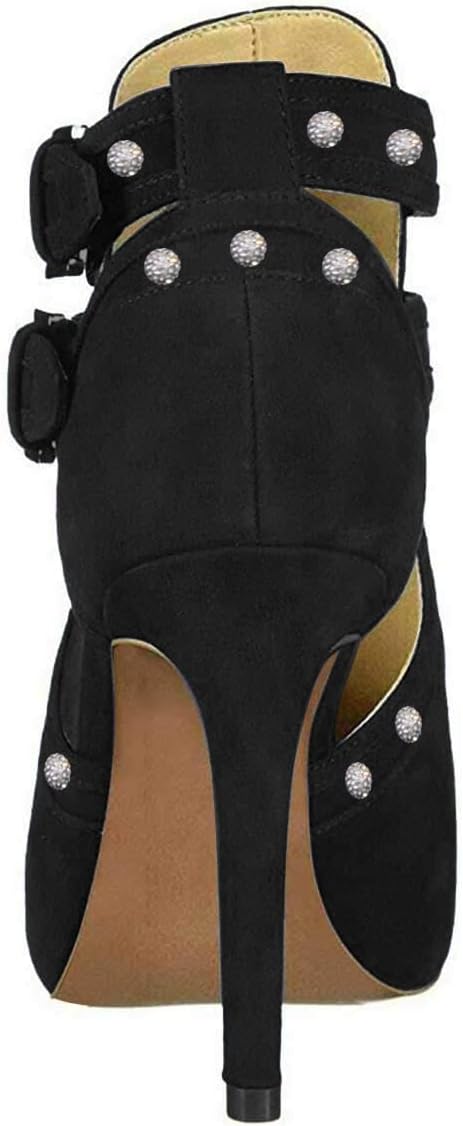 XYD Women Chic Studs Peep Toe Ankle Bootie High Heel Pumps Buckled Double Straps Cutout Fashion Party Shoes - Image 5