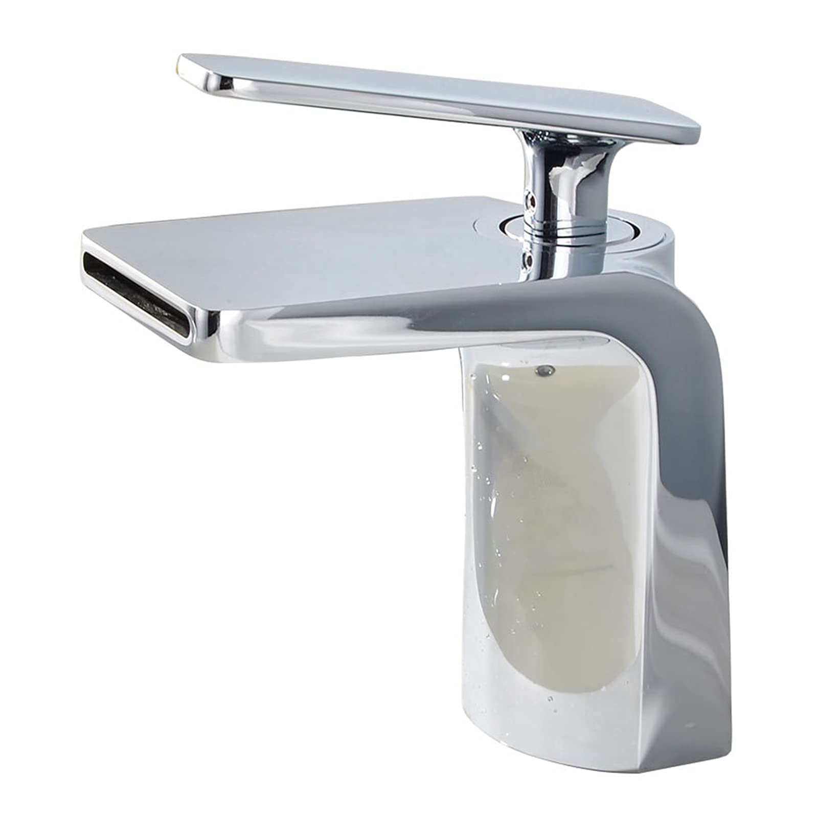 Grifo de lavabo de cascada que no salpica con monomando de latón y mangueras incluidas