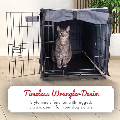 Wrangler Capa de caixa jeans para cães – Capa de canil durável, respirável e elegante com painéis do