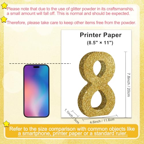 Image of TONIFUL 7.8 Inch Gold Glitter Number 8 Wooden Table Centerpieces Birthday Party Decorations,Shining Golden Digit 8 for Birthday Decorations,New Year,Graduation Decoration,Anniversary,Prop (1 Pack)