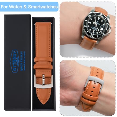 Image of OTTOODY Leather Watch Bands Quick Release, Elegant Top Grain Leather Watch Straps for Men & Women, Choice of Color & Width - 18mm, 19mm, 20mm, 21mm or 22mm Wristbands Bracelet for Watch & Smartwatch
