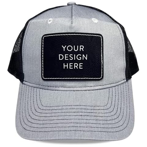 Custom Trucker hat Leather Patch Custom Logo Design | Perfect for Baseball Cap Mens hat bass pro Shop hat Customized Snapback (Gray) Cover