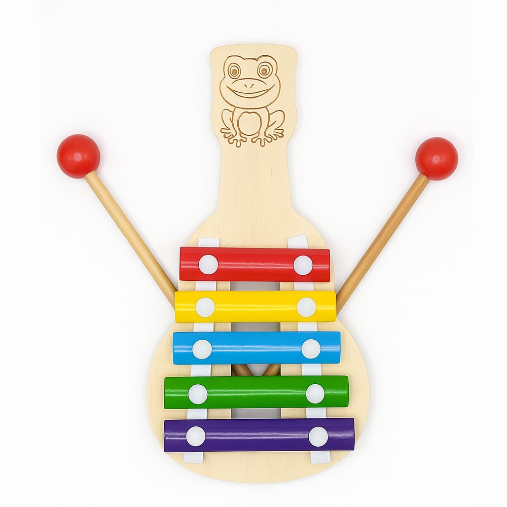 Wooden Xylophone Musical Toy for Babies & Toddlers | 5-Note Montessori Music Learning Instrument with Child-Safe Mallets | Rainbow Metal Keys, Wooden Base | Musical Toy for 6 Months+-image-47