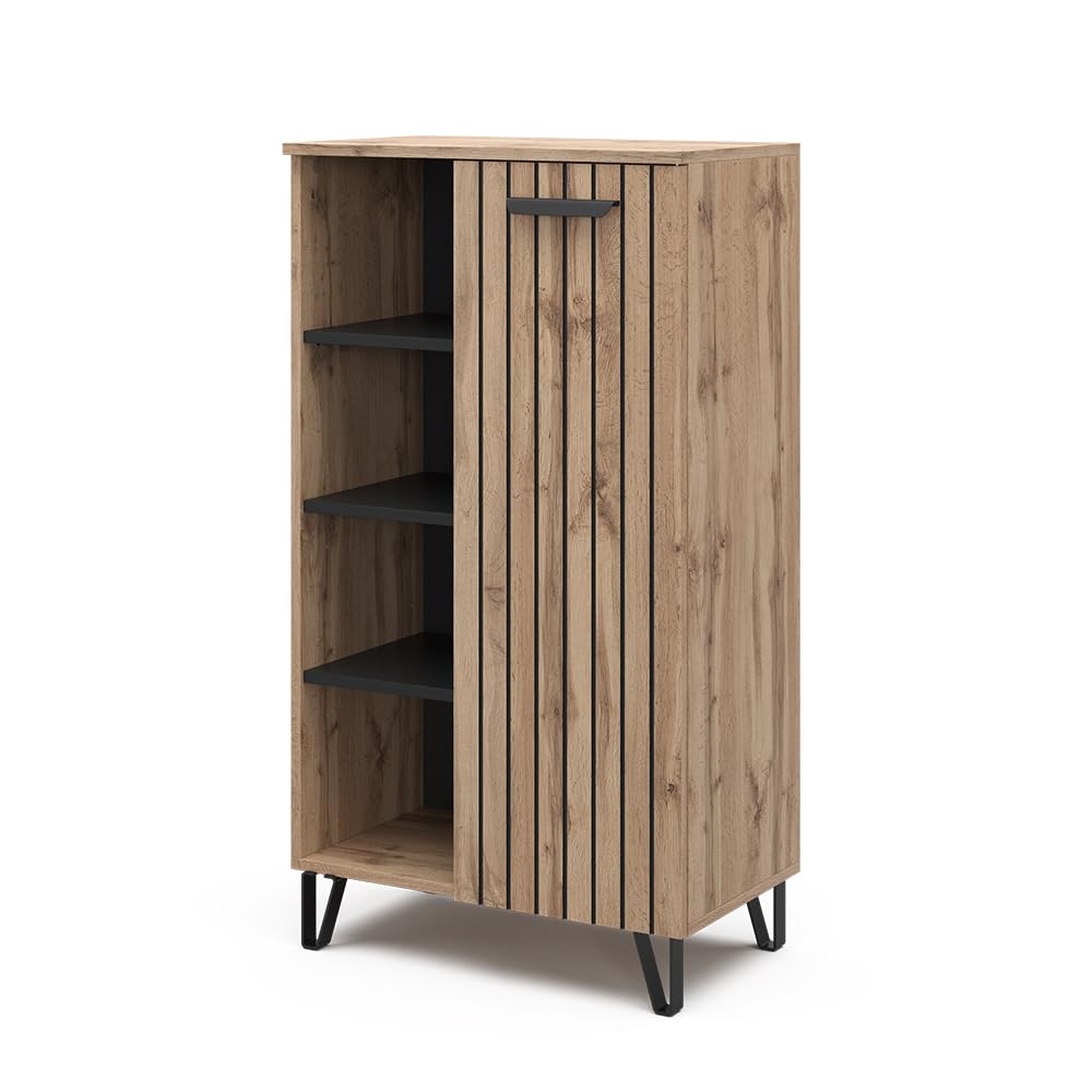 Vicco Aparador Amber, Roble Wotan, 35 x 110 cm | con 1 puerta, con compartimento de almacenamiento adicional