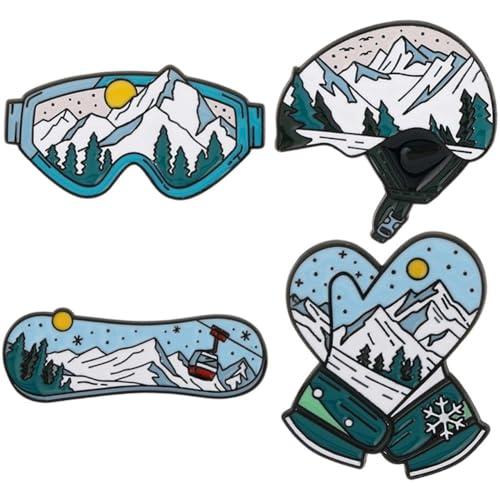 Ulxkmt 4pcs Cute Fun Theme Ski Theme Brooches Metal Pin Badges Fashion Lapel Pins for Casual Clothes Scarf Suit Backpack Accessories