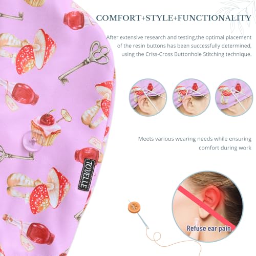 Image of Scrub Caps for Women with Buttons, Classic Surgical Caps | Double-Sided Printed, Adjustable,Long Hours, Sweatbands, Fabric Help Reduce Static Buildup