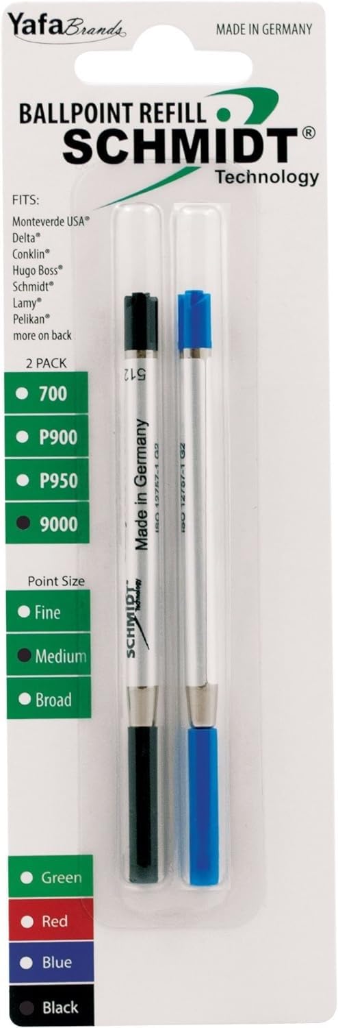 Pen SavingsSchmidt 9000 Easy Flow Hybrid Ballpoint Refill Medium, 1Black & 1 Blue, 2 Pack Blister