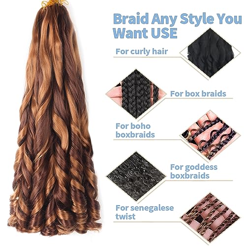 22 inch French Curl Braiding Hair 8 Pack Loose Wavy Spiral Curl Braids Crochet Hair Deep Wave Synthetic Extensions Pre Stretched Bouncy Braiding Hair (22 Inches - Image 4