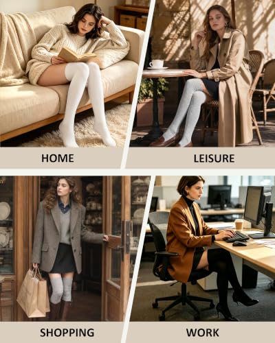 Image of Chalier Womens Thigh High Socks, Thigh Socks Stockings for Women | Soft Mild Blended, Slim Light Fabric, Elastic Cuff, Long Tube, Hug Leg Curves, Four Season Outfits, Casual Daily Footwear