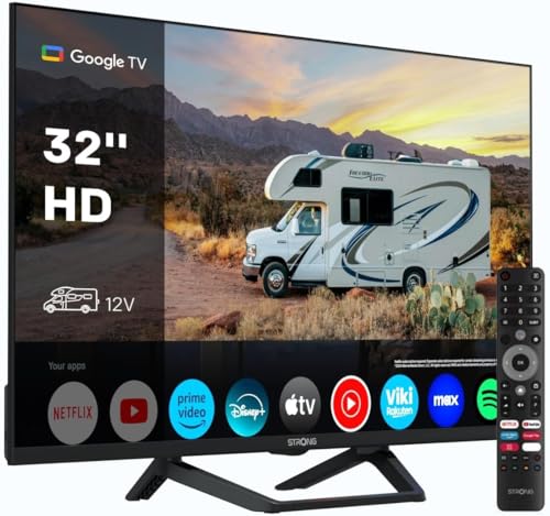 Migliori televisori per camion STRONG SRT32HG4723C 32'' TV HD - DVB-S2/C/T2, 12V Ideale per camper, cucina, camera da letto, barca, 2 porte HDMI (1 ARC) + 1 porta USB + Mini-AV + Presa antenna/satellite - Nero