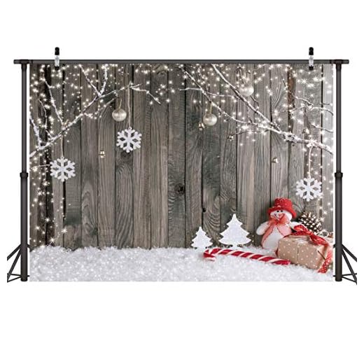 LYWYGG 7X5FT Joyeux Noël Toile De Fond De Noël Plancher De Neige Photo Arrière-Plans en Bois Mur Photographie Décors pour Enfant CP-70