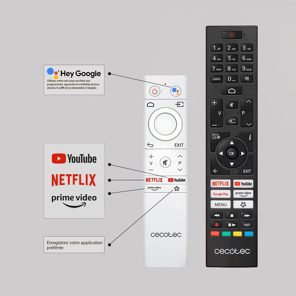 Cecotec TV QLED 55” Smart TV V1+ Series VQU11055+S, 4K UHD, Android 11, Frameless, MEMC, Dolby Vision y Atmos, HDR10, Wide Color Gamut 96%, 2 Haut-parleurs 10W et Subwoofer 12W, 2023