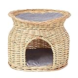 BingoPaw 猫ベッド ペットハウス 猫ちぐら キャットハウス ペットベッド 猫の家 猫ハウス ドーム型 夏 冬 暖かい 隠れ家 木製 寝床 隠れる場所 2段ベッド うさぎ 洗える かご