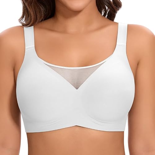 Jiuday BH Damen ohne Bügel Große Brüste Starker Halt Soft Jelly Bra Bügelloser Push Up Seitenträger BH Nahtloser Bequem T Shirt Gepolstert Mesh Bralette