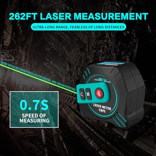 2-in-1 Green Laser Tape Measure 262Ft Digital Distance Meter with 16Ft Self-Locking Tape, Magnetic Hook, Area/Volume/Pythagorean, Ft/M Unit Conversion - Thumbnail 6