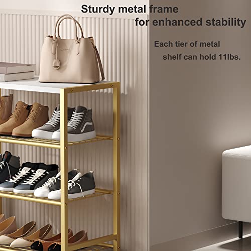 Image of HOMEFORT 4-Tier Shoe Rack, Shoe Storage Shelf, Industrial Shoe Tower, Narrow Shoe Organizer for Closet Entryway, Small Shoe Rack Table with Durable Metal Shelves, Gold