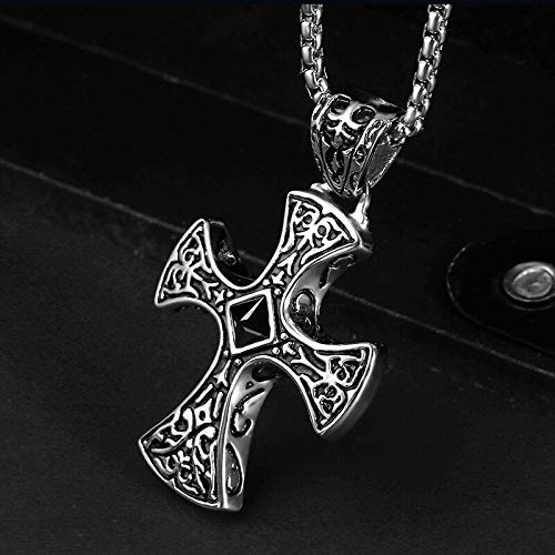 Große Schwarze Naturstein-Kreuz-Anhänger-Halskette für Herren, großes Malteserkreuz, Schwarze Strass-Mitte