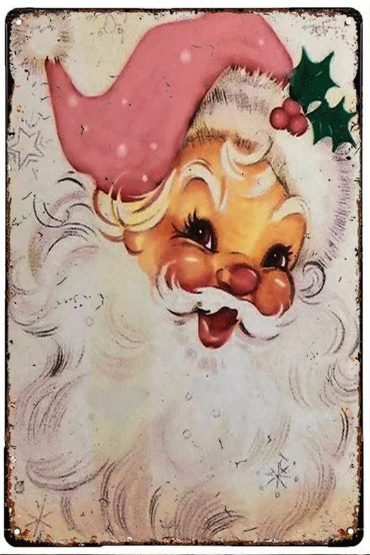 Chic Pink Retro Santa Shabby Cottage Style Retro Metal Tin Sign Vintage Sign Wall Decor For Restaurants, Cafes Pubs Garage Boy's Room Wall Decor 8x12 Inch
