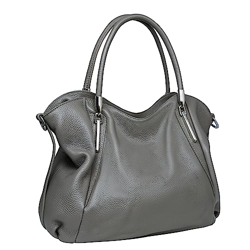 Image of HESHE Leather Shoulder Purses for Women Tote Handbags Satchel Hobo Handbag | Designer Genuine Leather Travel Top Handle Work Bag Ladies Crossbody Purses Adjustable Straps Large Capacity Zippered Closure