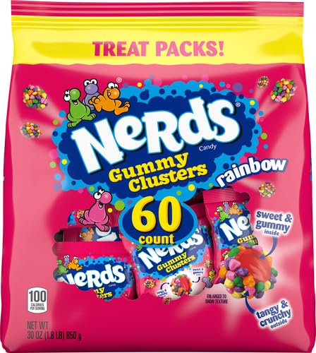 Image of NERDS Gummy Clusters Rainbow Candy, Treat Size Packs, 0.5 Ounce (Pack of 360)