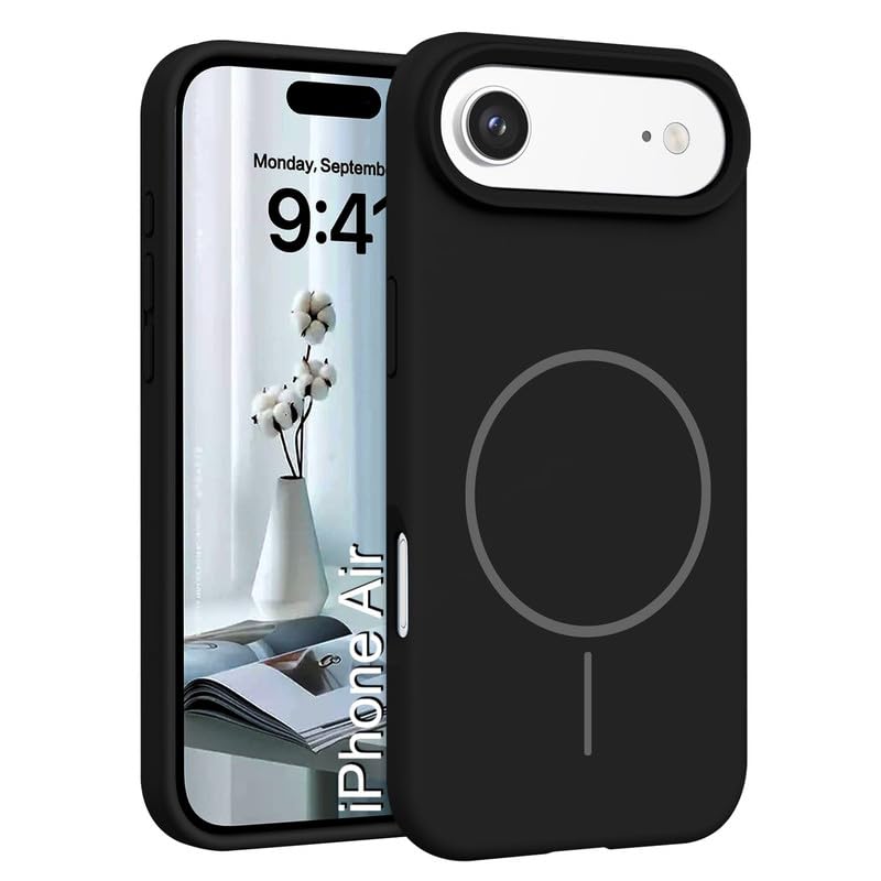 Image of LuxuryKase Silicone Magnetic Case for iPhone Air | Soft Microfiber Lining | MagSafe Support | Shockproof Protective Cover | Precise Cutouts | Slim Fit Design - Black