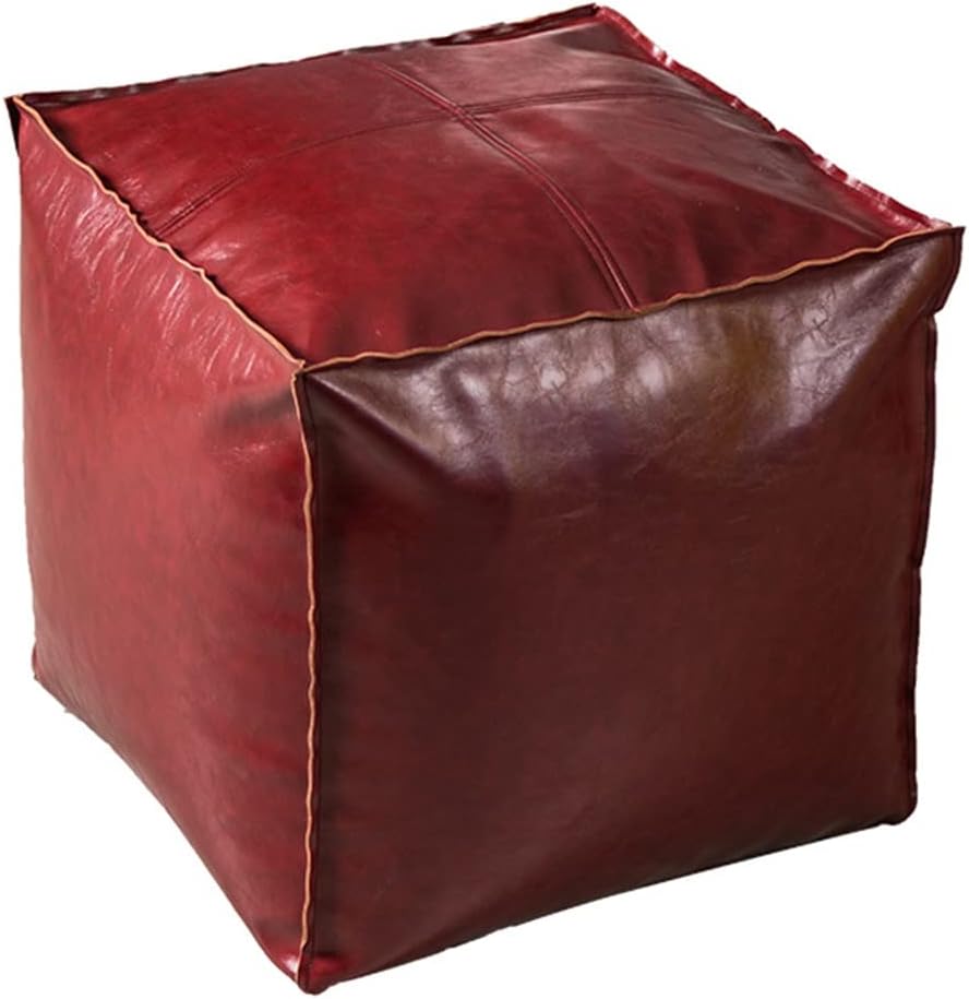 Pouf Artificial Leather Pouf Square Poufs Small Ottoman Stool Footstools Bean Bfloor Cushion Ottoman Poufs Sofa Stool (Red)/Yellow