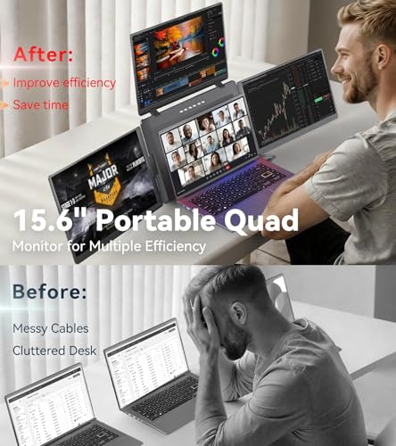 Image of 15.6 inch Laptop Screen Extender, Quad Monitor, FHD 1080P Portable Monitor | Laptop Extender Portable, Supports Laptops 13.6 inch- 17.3 inch, Compatible with Windows 10 /11 and MacOS M1 /M2 /M3