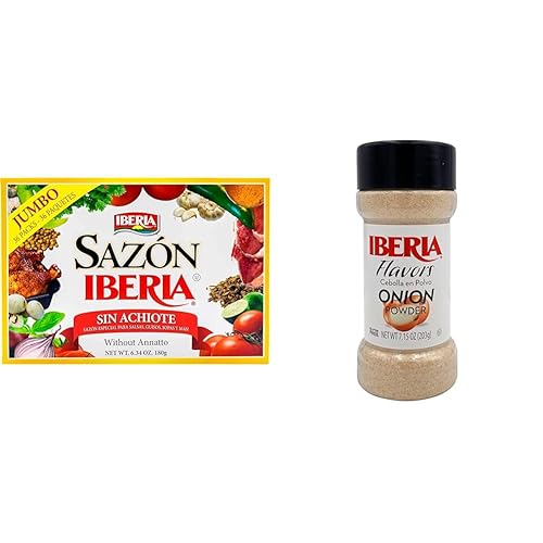 Sazon Iberia without Achiote 6.34 oz (36 paquetes) + Iberia Onion Powder, 7.5 oz