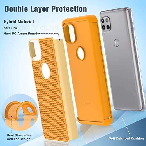 Bniut For Motorola One 5G Ace (One 5G Uw Ace) Case: Dual Layer Protective Heavy Duty Cell Phone Cover Shockproof Rugged With Non Slip Textured - Military Protection Bumper - 6.7Inch (Ginger Yellow) #TOP2