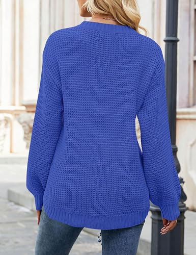 Image of MEROKEETY Women's Fall Long Sleeve Waffle Knit Oversized Sweater | Fall Fashion, Crew Neck, Tunic, Dressy Casual, Trendy, Cute, Pullover Tops, Long Lantern Sleeves, Loose Fit, Drop Shoulder