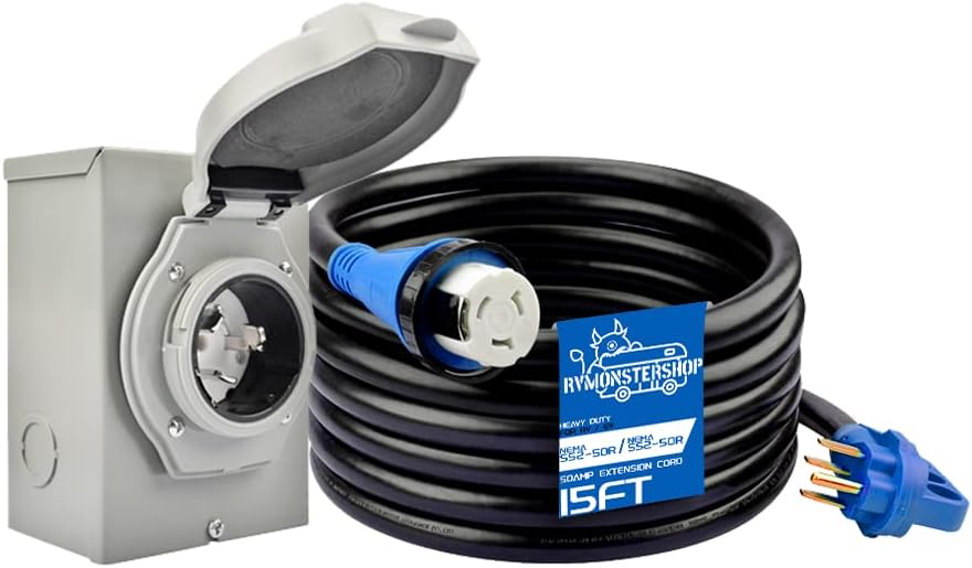 50 Amp Generator Cord and Power Inlet Box, 15FT Generator