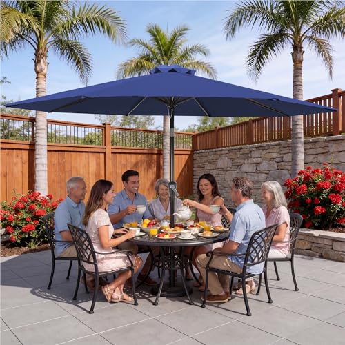 Vegond 9FT Outdoor Patio Umbrella with Crank Lift & Tilt, 2.7M Market Umbrellas with 8 Sturdy Ribs for Patio Table, Deck, Balcony, Garden, Poolside (Navy Blue) image 4