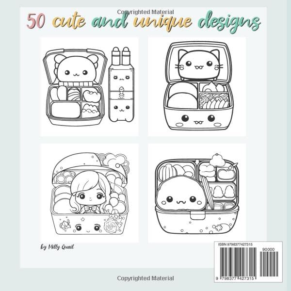Kawaii Bento Box Coloring Book: For Kids and Toddlers | Cute and Fun Food to Color | Fun and Relaxing Designs Featuring Adorable Food | 50 unique Illustrations image 3