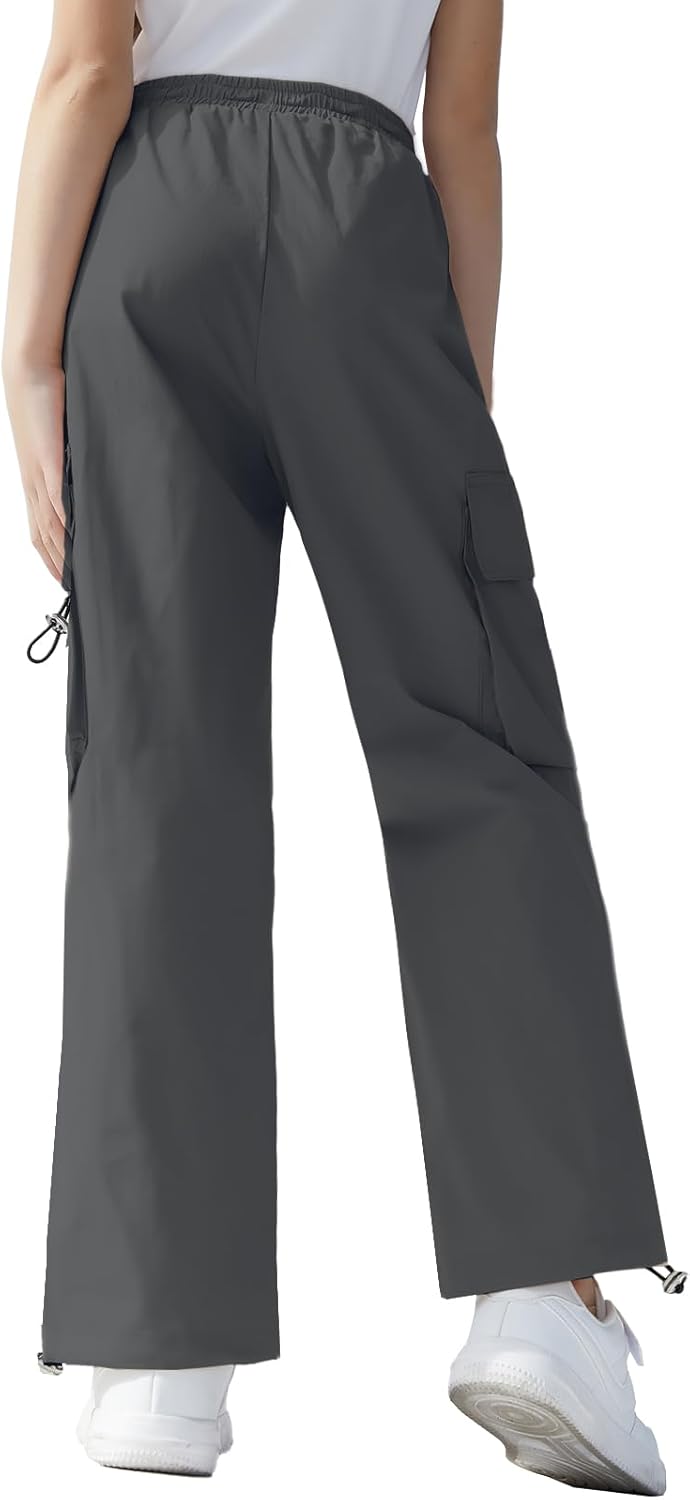 SANGTREE Girls Parachute Pants Loose Lightweight Drawstring Waist Hip Hop Cargo Pants,6-16 Years - Image 4