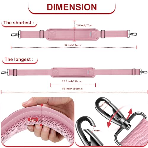 Image of ZINZ Shoulder Strap - 59 Inch Universal Heavy-duty Adjustable Strap with Ultra-thick Fixed Breathable Pad for Laptop, Gym, Camera Bag and More -Pink