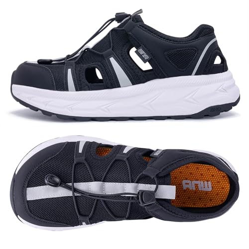 Image of Mens Closed Toe Wide Width Hiking Sandals Summer Walking Water Shoes Comfortable Recovery Fisherman Sport Sandals