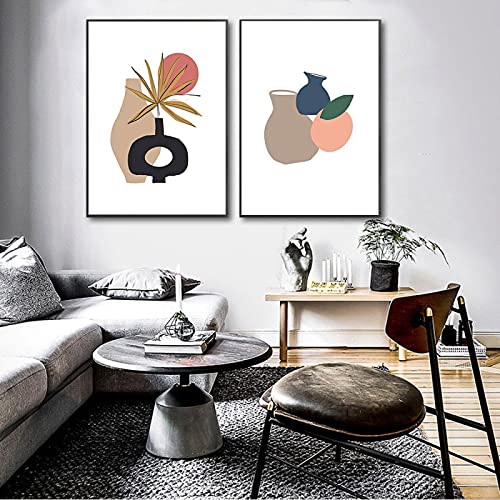 Affiche Abstraite Boho et Feuille de Palmier 70x100cm Duo de Toiles Murales Sans Cadre