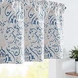 jinchan Blackout Valance Floral Curtain for Kitchen Living Room Room Darkening Vintage Country Farmhouse Valance Damask Medallion Printed Window Treatment Rod Pocket 1 Panel 16 Inch Blue