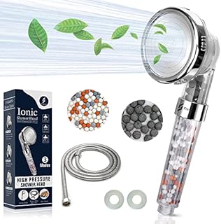 FRENSO 3 Modes Ionic Shower Head with 2M Shower Hose - High Pressure Shower Heads to Increase Pressure Filter Shower Head for Hard Water with Replacement Beads (Without Shower Head Holder)