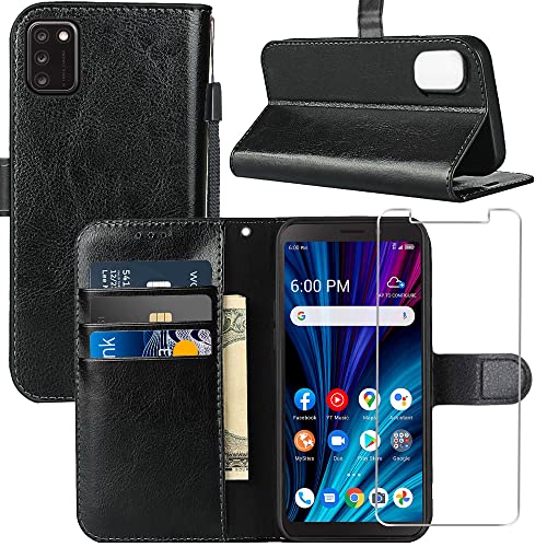 Alcatel TCL A3X (A600DL) Case, Alcatel TCL A3X Wallet Case, with Screen Protector,PU Leather Wrist Strap Card Slots Soft TPU Shockproof Protective Flip Cover Phone Case for Alcatel TCL A3X,Black