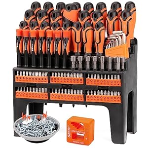 124-Piece Magnetic Screwdriver Set with Plastic Racking, Precision Screwdrivers, Magnetizer, Demagnetizer, Allen Keys, Nut Drivers, Ratchet Handles, Sockets & More – DIY Tools for Men, Tools Gift