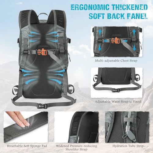 G4Free Hiking Backpack with Thickened Back Panel Packable 25L Lightweight Foldable Travel Daypack for Men Women(Grey) — view 2