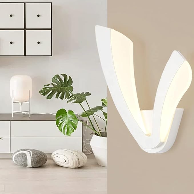 Mjsdjof Witte Wandlamp Moderne Eenvoud Wandlamp, Acryl Wandkandelaar, V-vorm Kamer Decor Lamp, Creatieve Slaapkamer Wandlampen Voor Woonkamer Studie Achtergrond Muur Garderobe photo 2