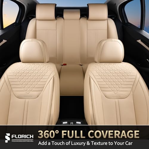 Image of FLORICH Seat Covers, Car Seat Covers Full Set, Luxury Nappa Leather Seat Covers, Breathable and Waterproof Car Seat Protector 5 Seat, Automotive Seat Covers Universal Fit for Most Cars-Beige
