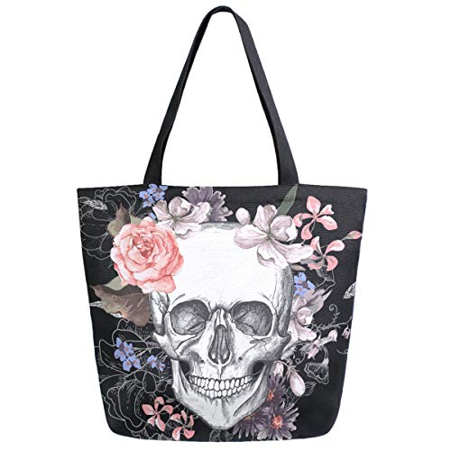 ZzWwR Bolsa de hombro extra grande con patrón retro realista para playa, viajes, fin de semana, gimnasio, compras, calavera, 20 x 15 pulgadas