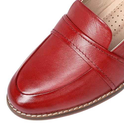 Image of Mona flying Women's Leather Dress Penny Loafers Slip On Flats Office Shoes