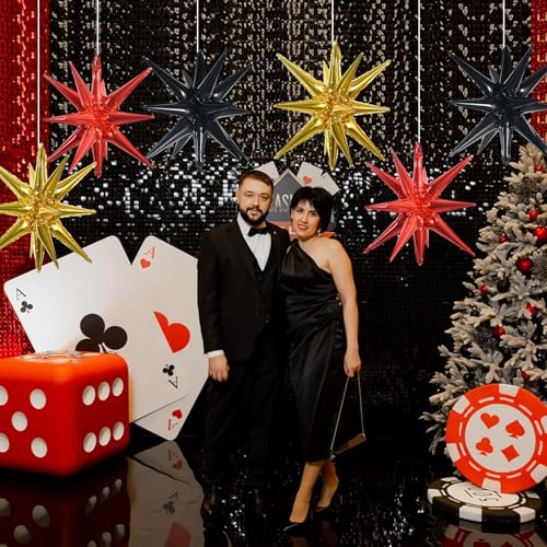 Image of TONIFUL 8 Pcs Explosion Star Balloons Black Red Gold Foil Party Decorations | 22 Inch Large Mylar Star Balloon for New Year Christmas Graduation Birthday Wedding Baby Shower Party Supplies