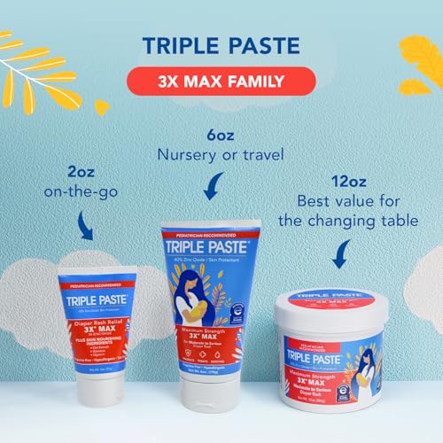 Image of Triple Paste 3X Max Zinc Oxide Diaper Rash Ointment, 12oz Jar - Maximum Strength Diaper Cream for Sensitive Skin