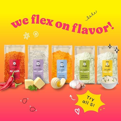 Popcorn Movie Night Supplies Popcorn Kernels Popcorn Seasoning 16 Pack, 5 Gourmet Popcorn Kernels, 5 Popcorn Seasoning Variety Packs Non-GMO Snacks, Includes 6 Bags, Gift Basket Idea - 3