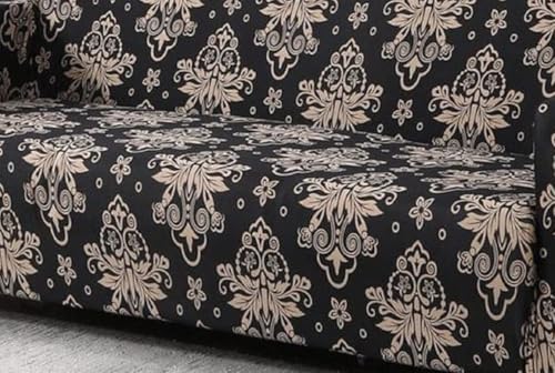 Image of BLUSH & BLOOM 3 Seater Elastic Stretchable Sofa Cover with Floral Print, Navy Blue, Elastic Slipcover for Living Room (Light Gold)
